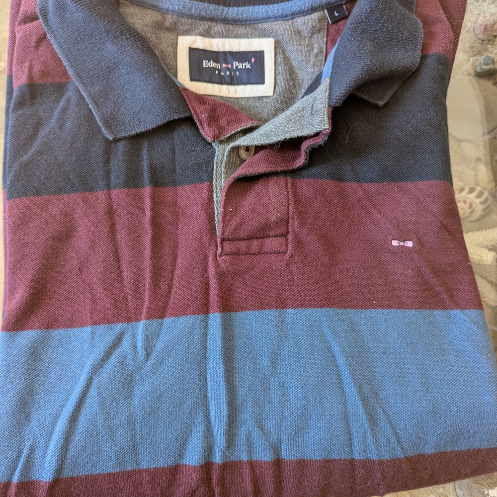 Men's Striped Polo Shirt - Burgundy and Blue
